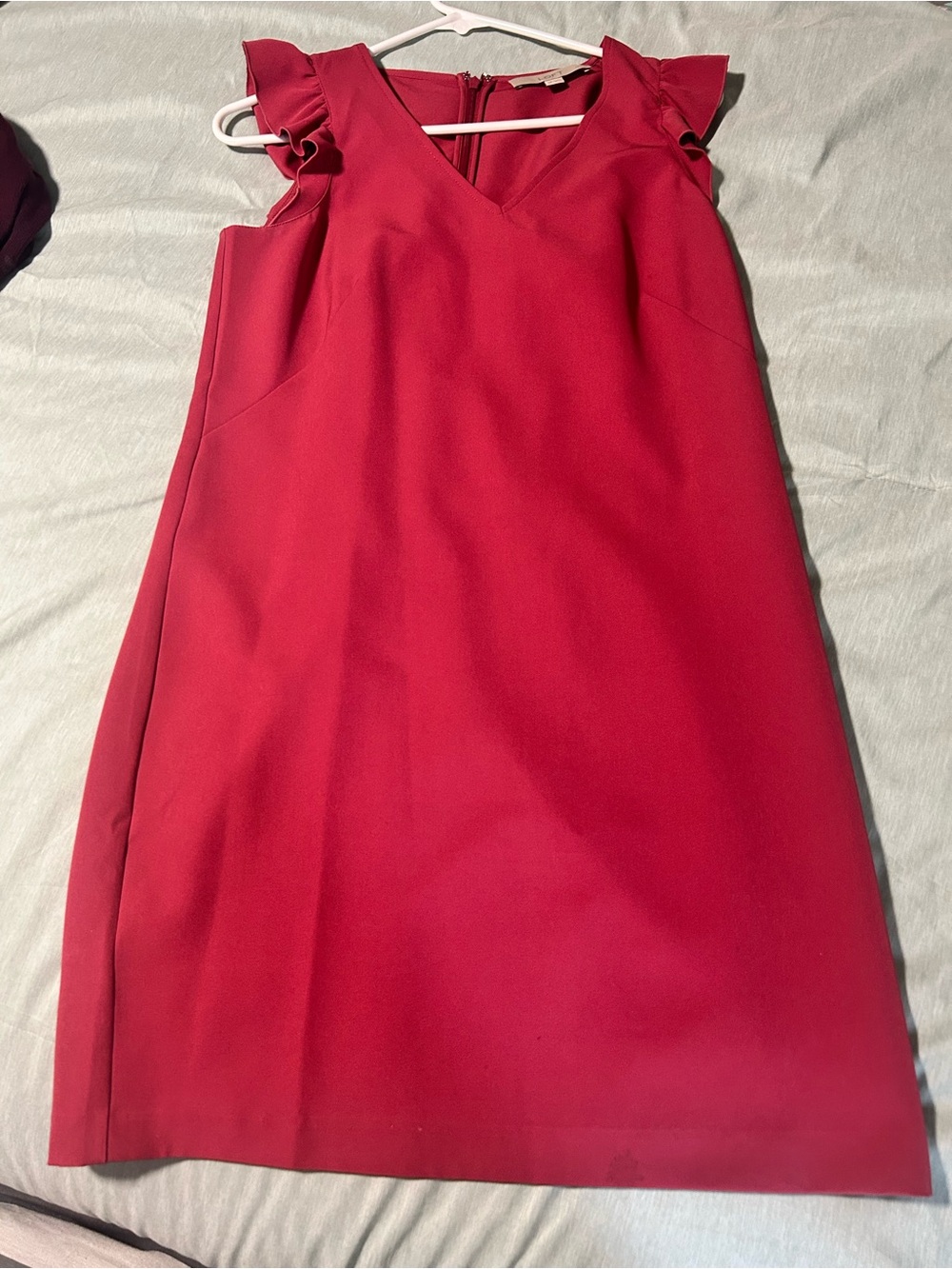 LOFT Ruffle-Sleeve V-Neck Shift Dress in Fuchsia